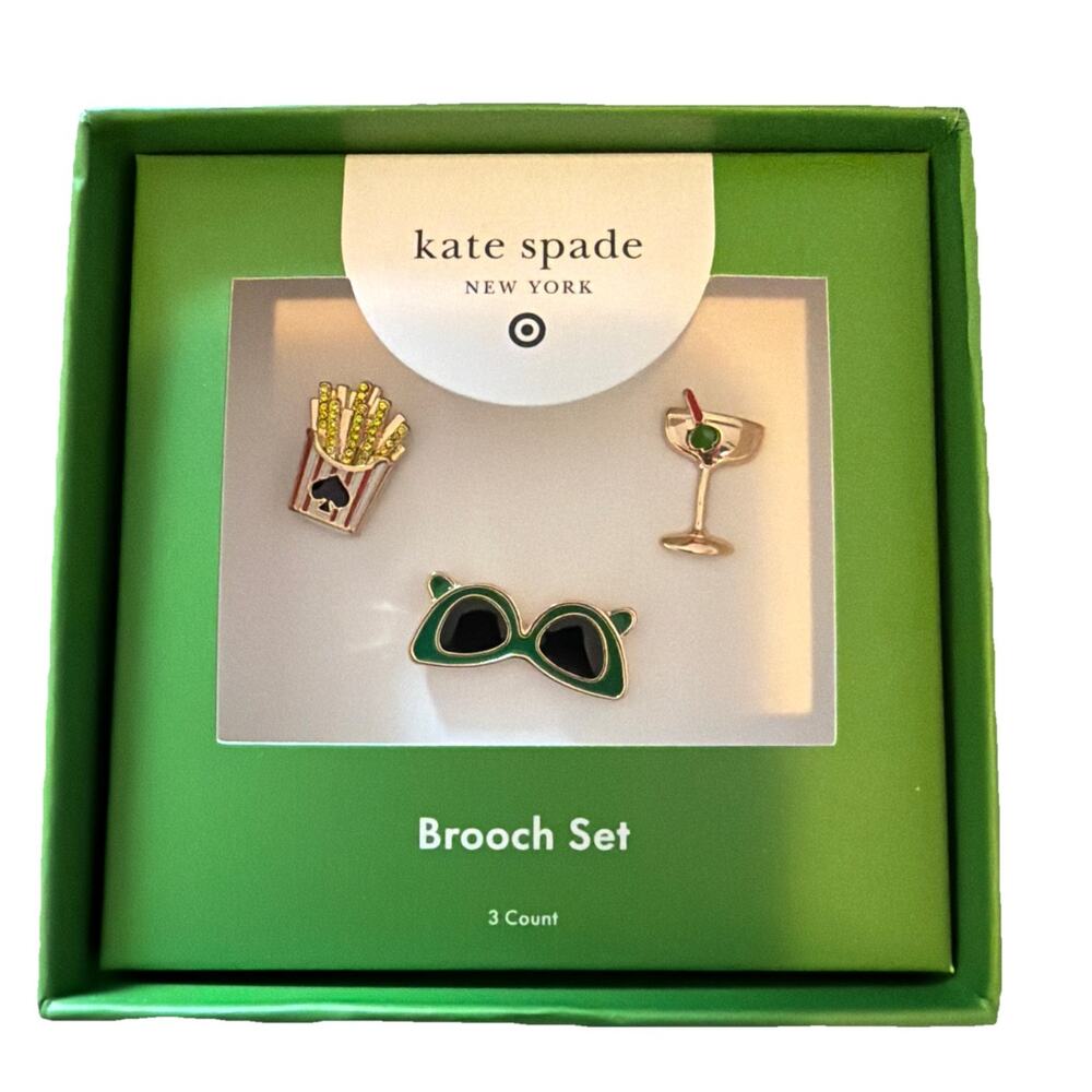 NIB~ Kate Spade New York 3 Pk Brooch Pin Set French Fries Martini Sunglasses